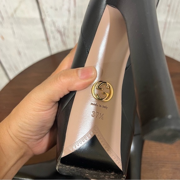 GUCCI LEATHER KNEE HIGH BOOTS 5.75” sky high heels & 1.75” platforms size 37.5 - Picture 14 of 16